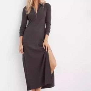 dark grey aerie long sleeve ribbed polo midi dress sz s